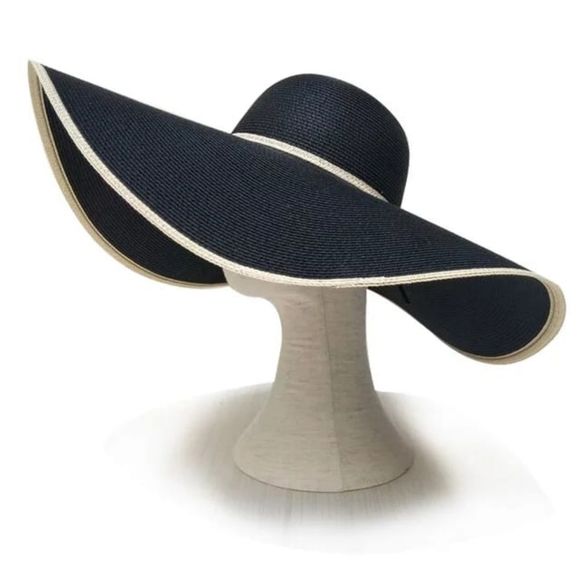 Black Women Floppy Wide Brim straw hat - Picture 4 of 5